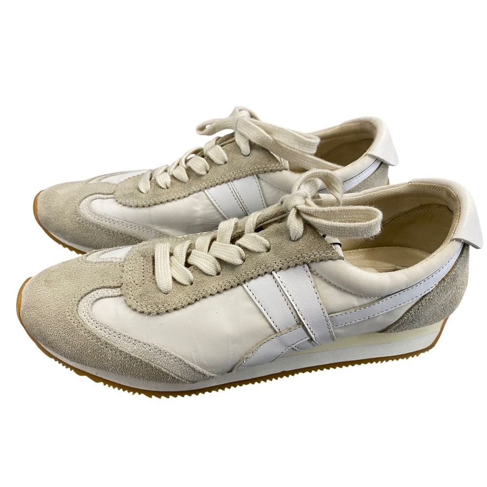 Tory Burch‎ HANK Women 8M Cream White Suede Leather Track Sneakers 82187